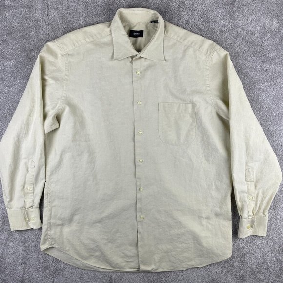 Hugo Boss Dress Shirt Men's Size 17-34/35 Ivory Textured Long Sleeve - Picture 2 of 12